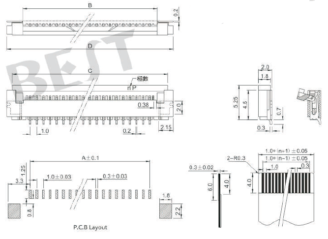 FPC連接器1.0K-DX-NPWB-T/R參考圖紙 FPC連接器1.0K-DX-NPWB-T/R參考圖紙