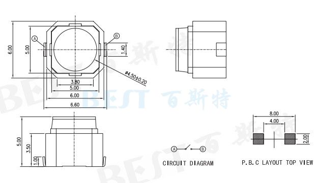 6x6 貼片輕觸開關(guān)TS-0603參考圖紙 6x6 貼片輕觸開關(guān)TS-0603參考圖紙